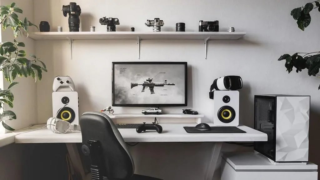 white futuristic engineering gaming setup