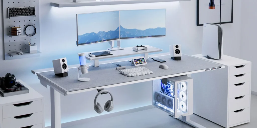 white futuristic engineering gaming setup